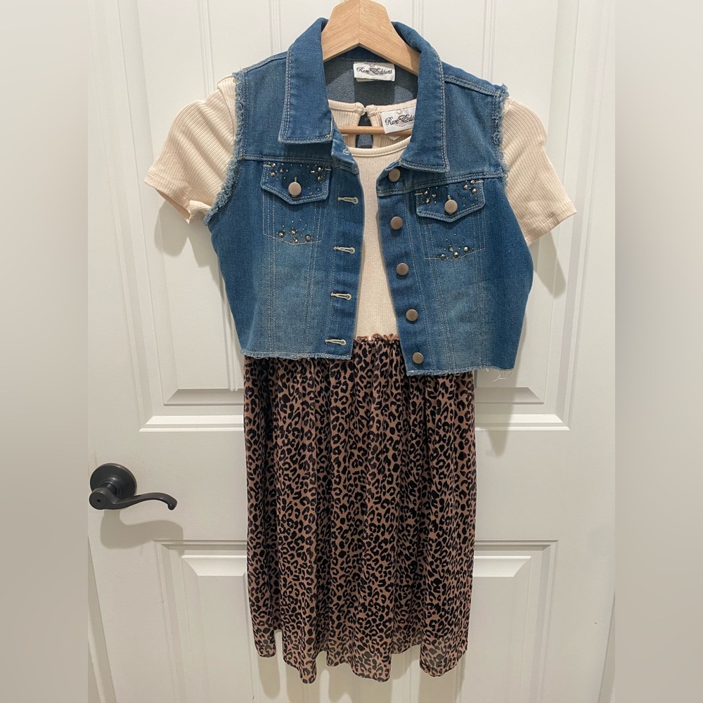Rare Editions Leopard skirted Cream Dress